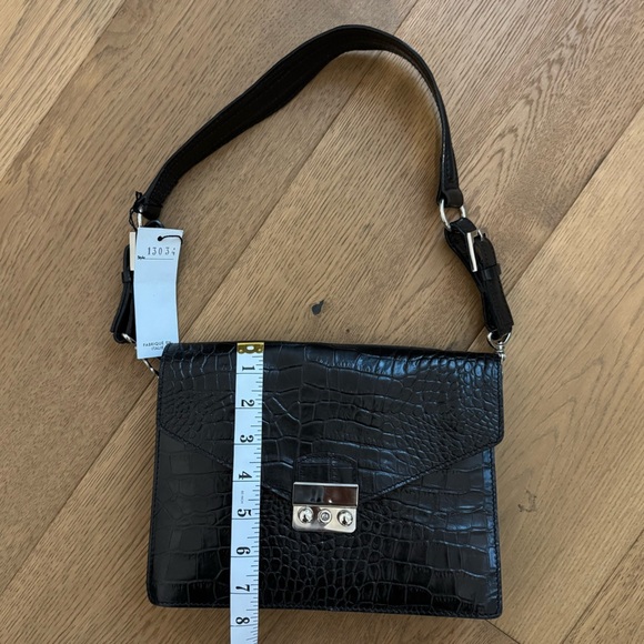 Maurizio Taiuti Black Leather Croc-Embossed Shoulder Bag - NWT - Made in Italy - Picture 2 of 8